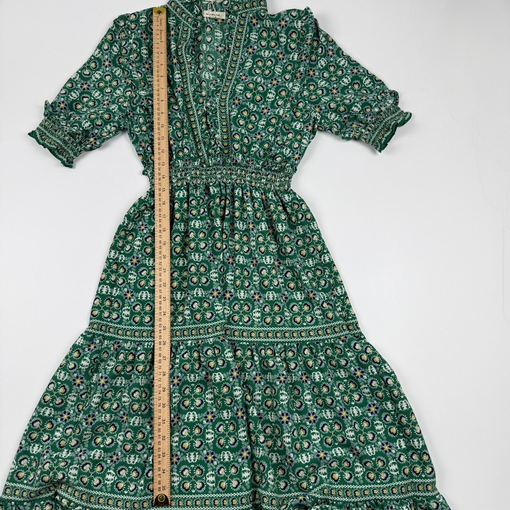 Floral Smocked Max Studio Green Rayon Maxi Dress Size M Medium - Picture 7 of 13